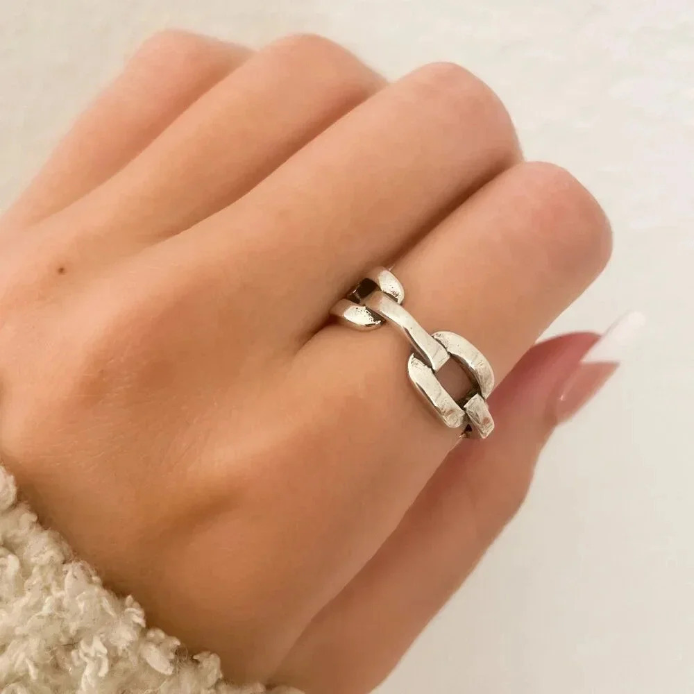 925 Sterling Silver Chain Link Ring Minimalist Link Ring Buckle Ring